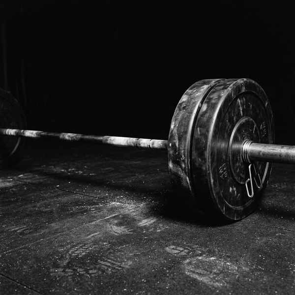 Loaded barbell with chalk marks